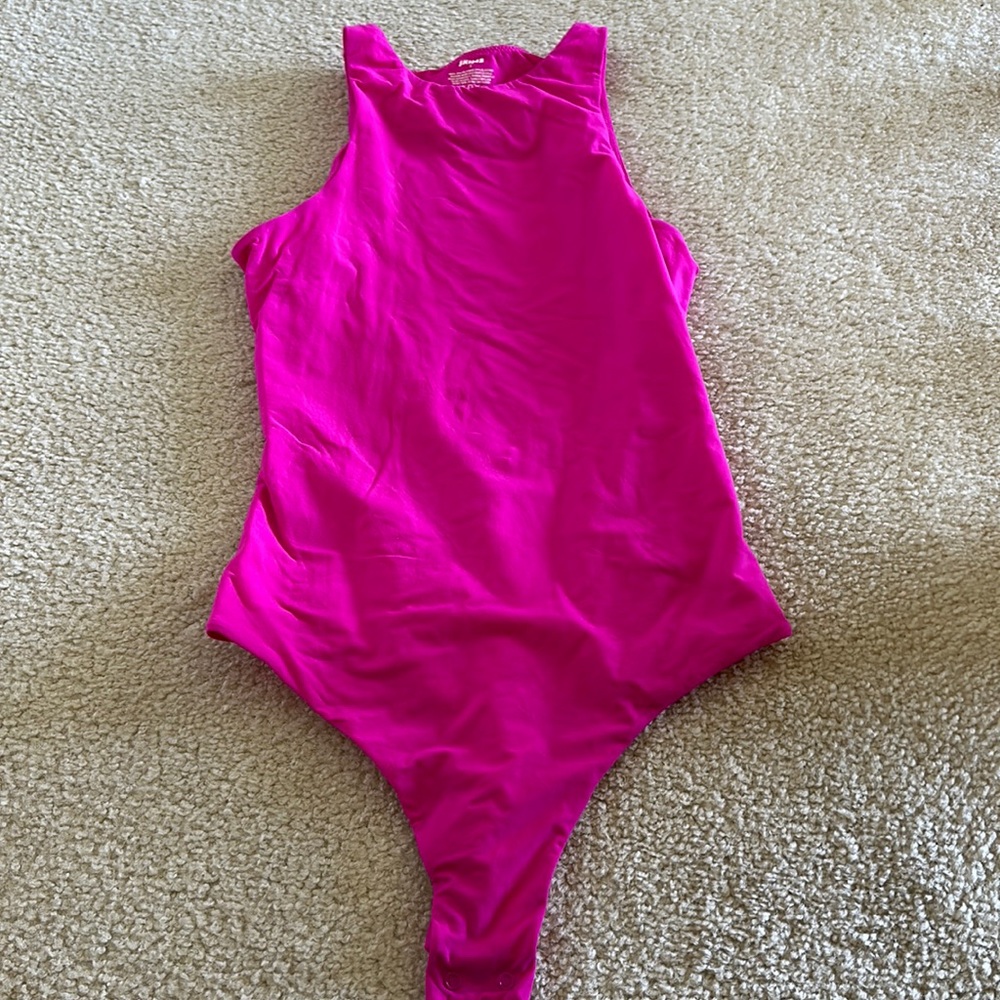 SKIMS Hot Pink High-Neck Racerback Bodysuit